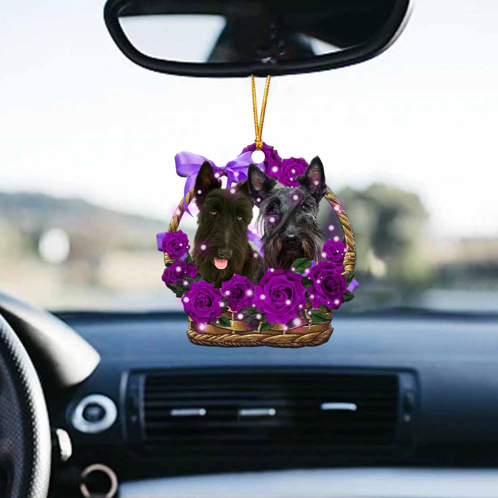 scottish terrier Purple Rose Wicker Basket Car Hanging Ornament