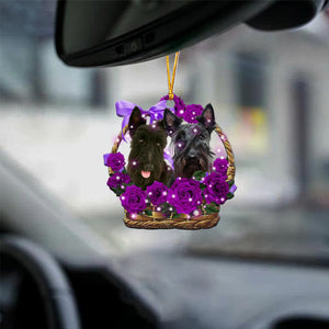 scottish terrier Purple Rose Wicker Basket Car Hanging Ornament