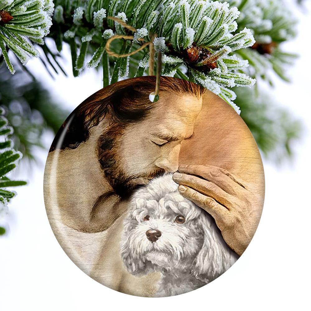 Toy Poodle With Jesus Porcelain/Ceramic Ornament