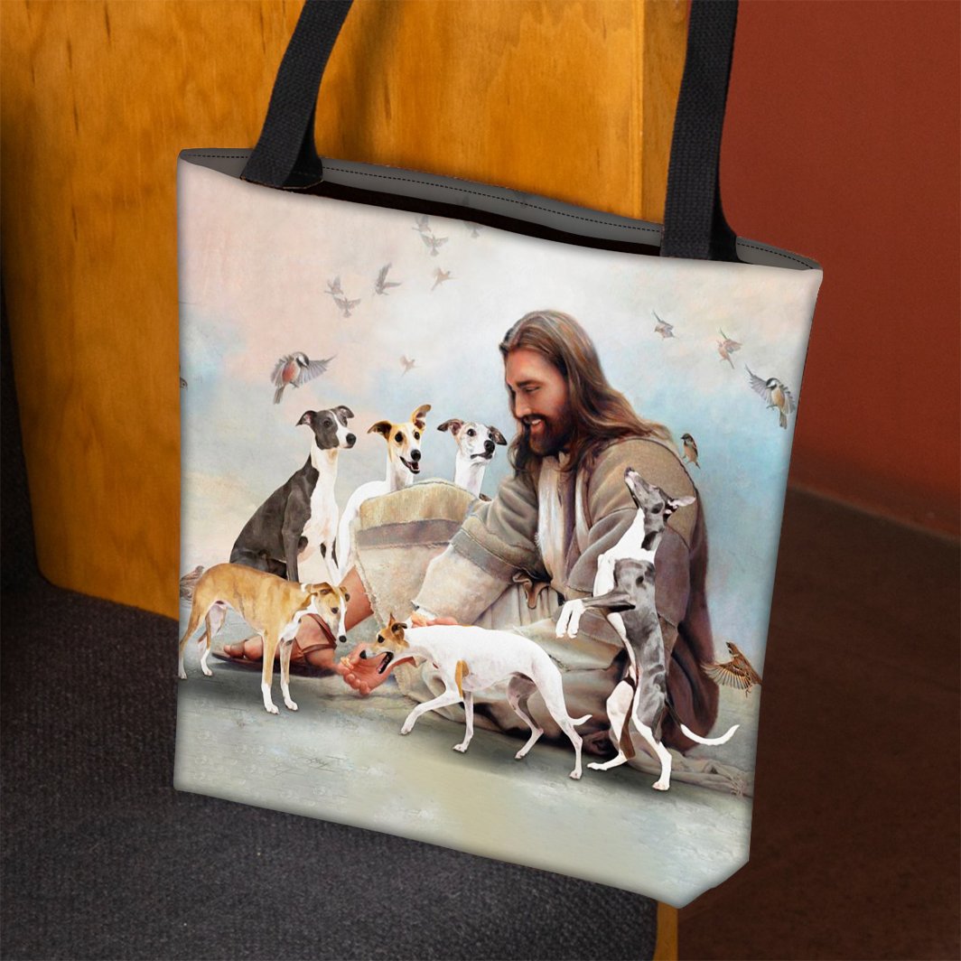 Jesus Surrounded By Whippets Tote Bag