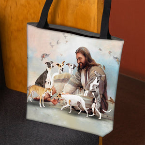 Jesus Surrounded By Whippets Tote Bag