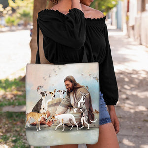 Jesus Surrounded By Whippets Tote Bag