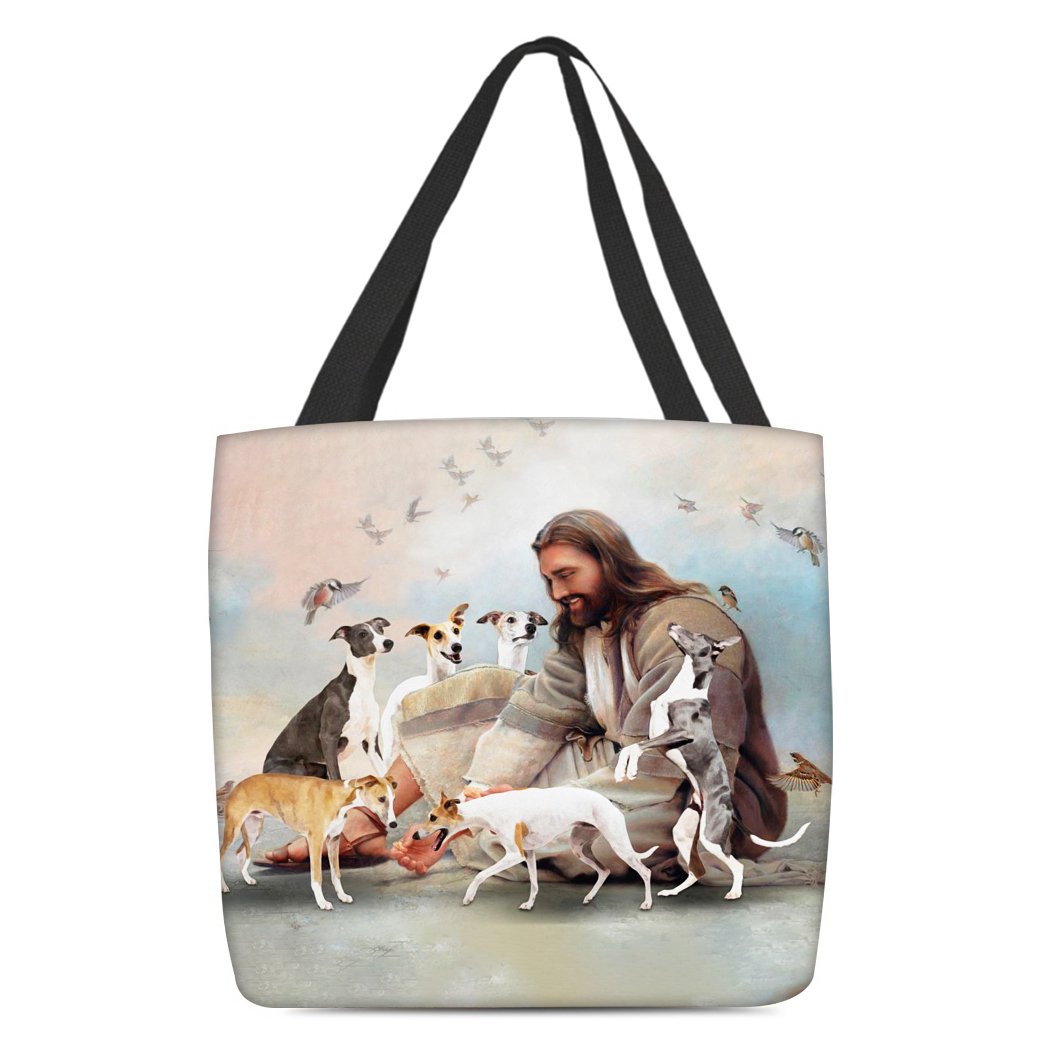 Jesus Surrounded By Whippets Tote Bag