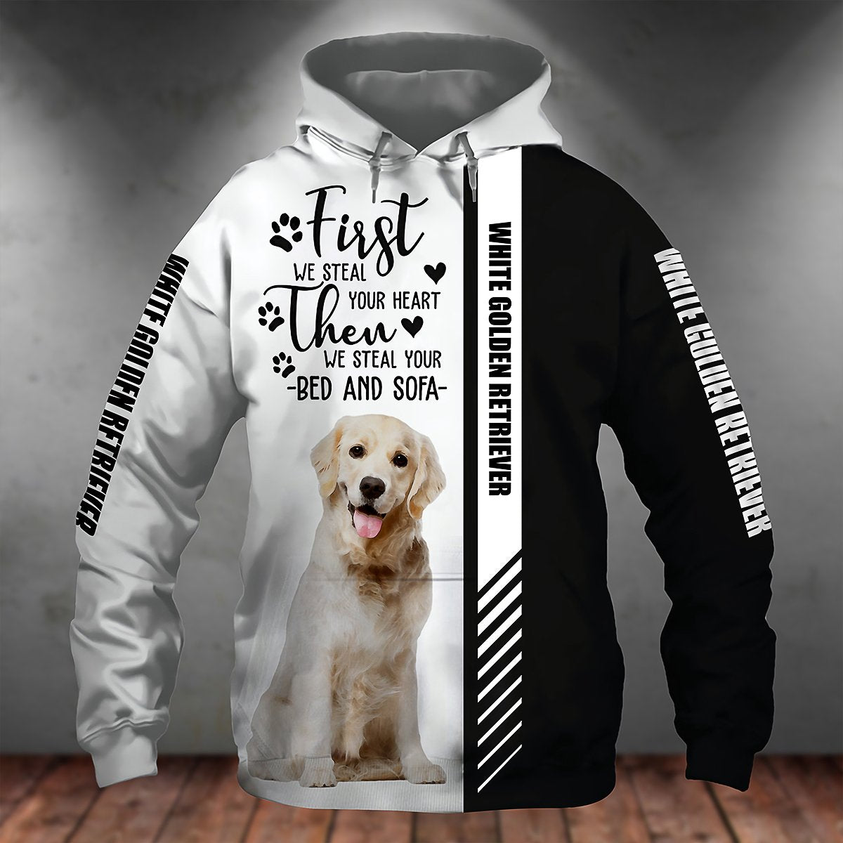 White Golden Retriever-First We Steal Your Heart Unisex Hoodie
