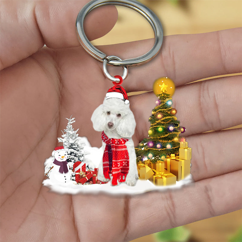 white poodle Early Merry Christma Acrylic Keychain