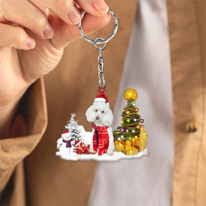 white poodle Early Merry Christma Acrylic Keychain