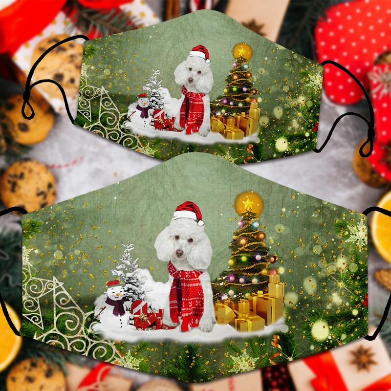 white poodle Merry Christmas Face Mask