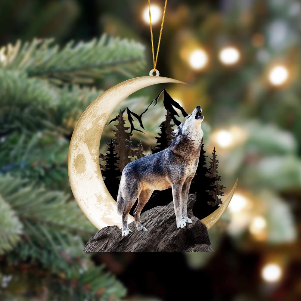 Wolf Sits On The Moon Hanging Ornament